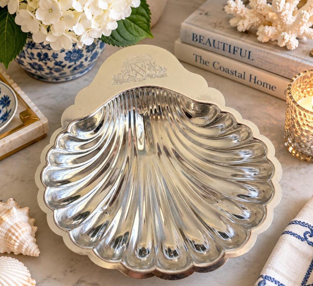 Vintage Kensington Silver Tone Shell Dish No 7881 Scallop Serving Bowl Coastal
